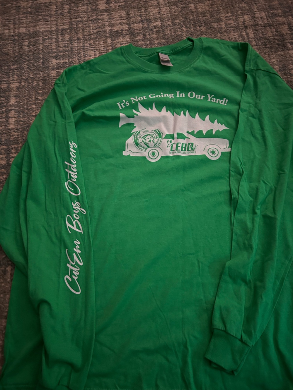 Unisex Green Long-Sleeve Shirt with White Truck Graphic